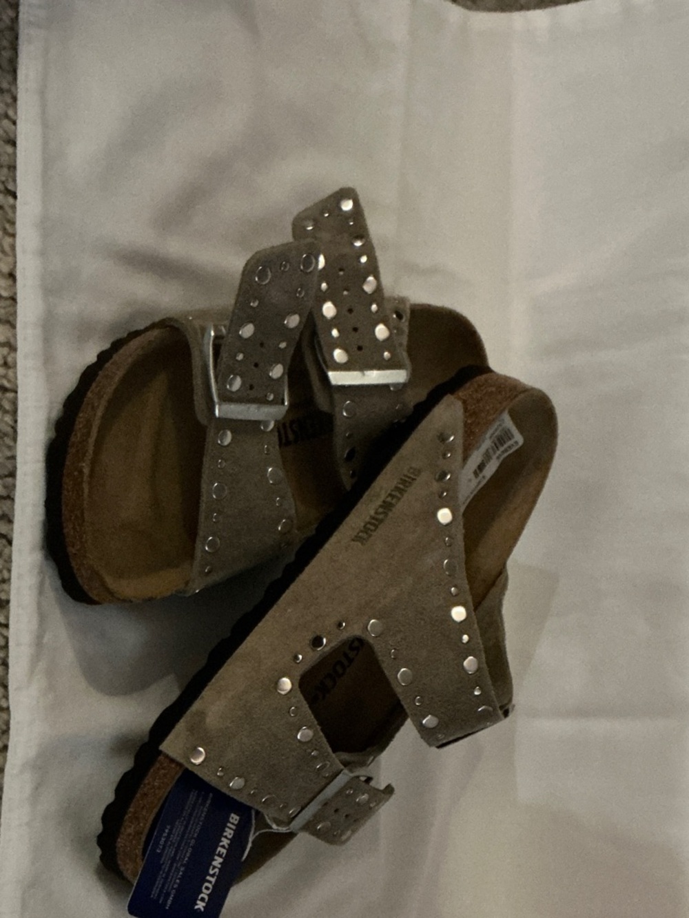 Birkenstock Taupe Suede Studded Double-Strap Sandals